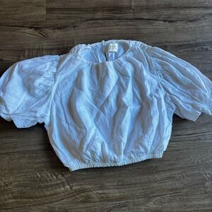 Dissh Womens Linen Puff Sleeve Cropped Top Size 2 White Cottagecore Coquette